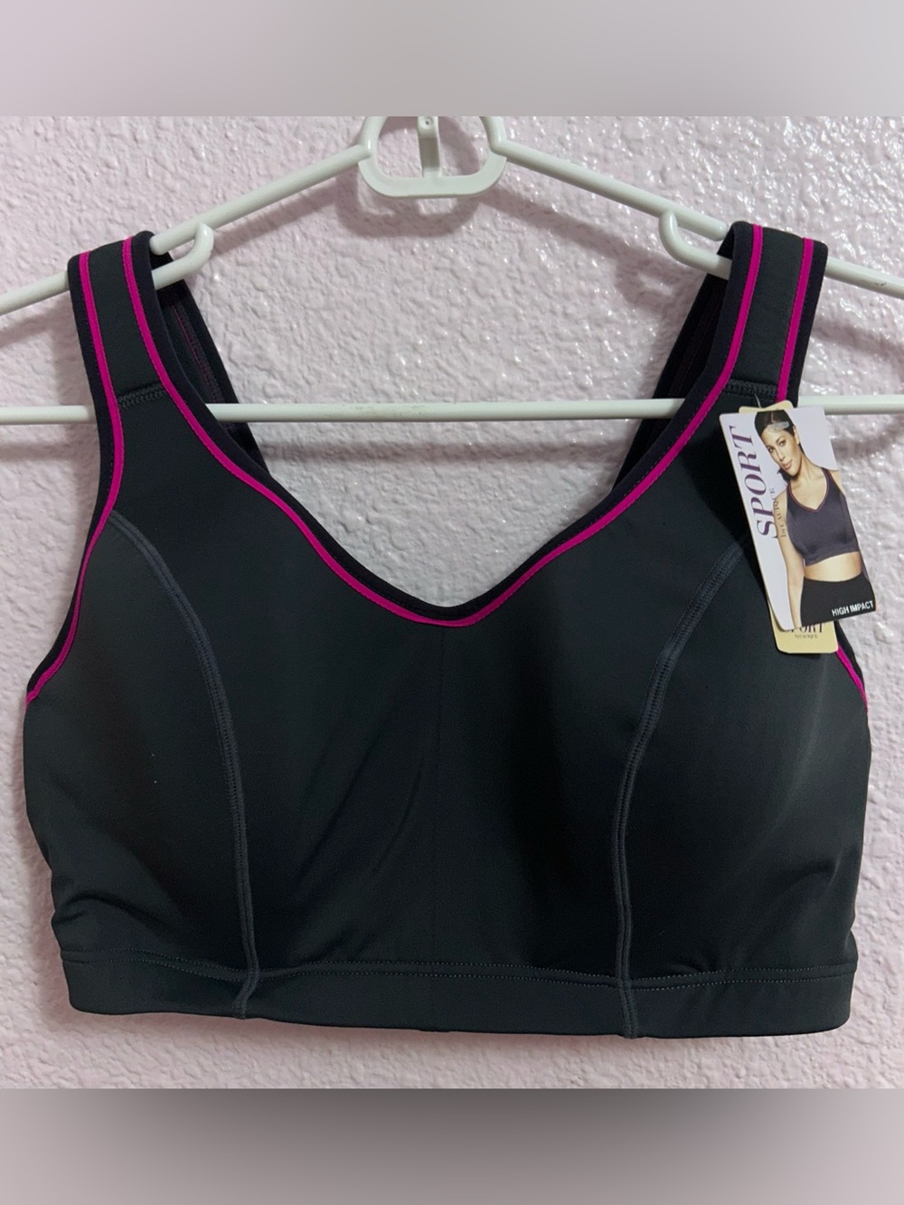 Cacique High Impact Black Sports Bra with Pink Trim